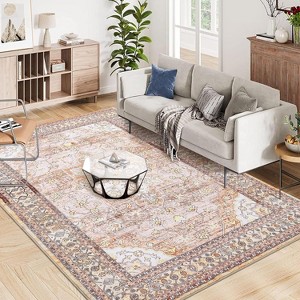 Washable Vintage Runner Rug, Non-Slip Low Pile Medallion Carpet with Rubber Backing for Kitchen or Entryway - 1 of 4