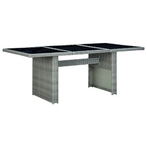 vidaXL Patio Table Light Gray Poly Rattan and Tempered Glass - 1 of 4