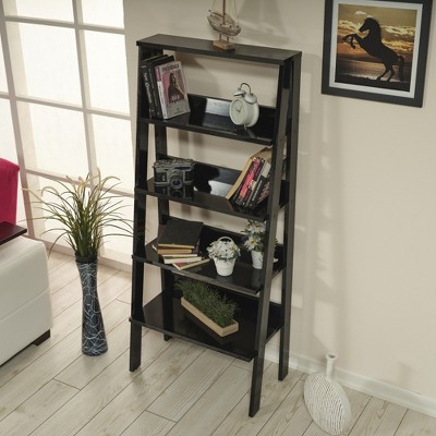 YONWAY 5-Tier Ladder Bookshelf, Wood Frame Organizer, Sturdy Display Shelf for Office, Bedroom, Living Room and Study Room