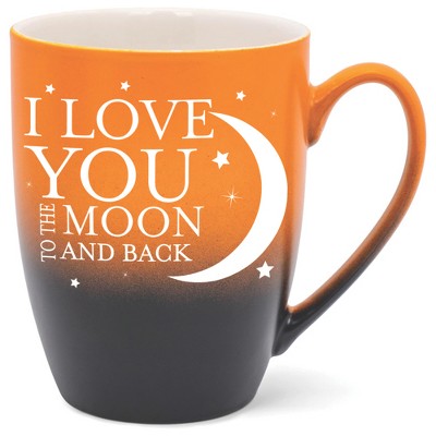 Elanze Designs Love You To The Moon And Back Two Toned Ombre Matte Orange and Black 12 ounce Ceramic Stoneware Coffee Cup Mug