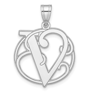 Black Bow Jewelry Rhodium Plated Sterling Silver Fancy Script Initial A-Z Pendant, 20mm - 1 of 4