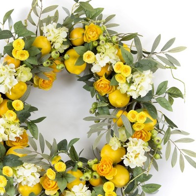 Cottage Garden Lemon & Floral 28" Grapevine Wreath for Spring/Summer