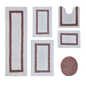 Hotel Bath Rug 100% Premium Cotton Tufted Weave Two Tone Reversible 6 Piece Bathroom Rug Set, Super Soft & Water Absorbent, Machine Washable Bathmat - 1 of 4