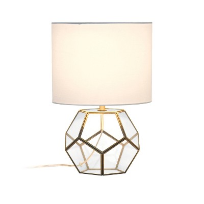 White Fabric Shade Glass and Brass Sphere Table Lamp