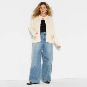 Wicked x Katie Kime Women's Heart Cardigan - Cream - 1 of 3