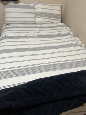 King Cotton Woven Stripe Duvet Cover & Sham Set Moss Green/white ...