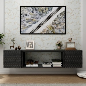 80" MDF Floating TV Wall Mount Stand with High Weight Capacity, Hidden Cable Management, and Large Storage Shelf for Living Room - 1 of 4