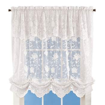 Collections Etc Floral Lace Balloon Shade Window Curtain, Single Panel,