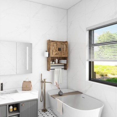 Bathroom Wall Cabinet With Adjustable Shelf, 2 Doors Towel Bar, And Paper Holder, Space-Saving Over Toilet Storage Cabinet