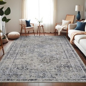 Area Rug - Machine Washable Non-Slip Low Pile Vintage Distressed Print Rug for Living Room, Bedroom, Dining Room & Home Office - 1 of 4