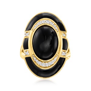 Ross-Simons Black Onyx and 0.18 ct. t.w. Diamond Ring With Black Enamel in 18kt Gold Over Sterling - 1 of 4