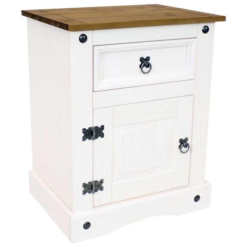 Sunnydaze Indoor Nightstand Table with Drawer and Door - Solid Pine Construction - White - 26" H, 1 of 15