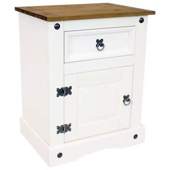Sunnydaze Indoor Nightstand Table with Drawer and Door - Solid Pine Construction - White - 26" H