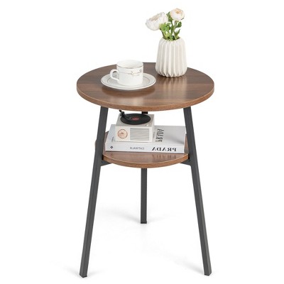Tangkula 2-tier Accent Coffee Tea Table Nightstand Bedside Table w/ Storage Shelf