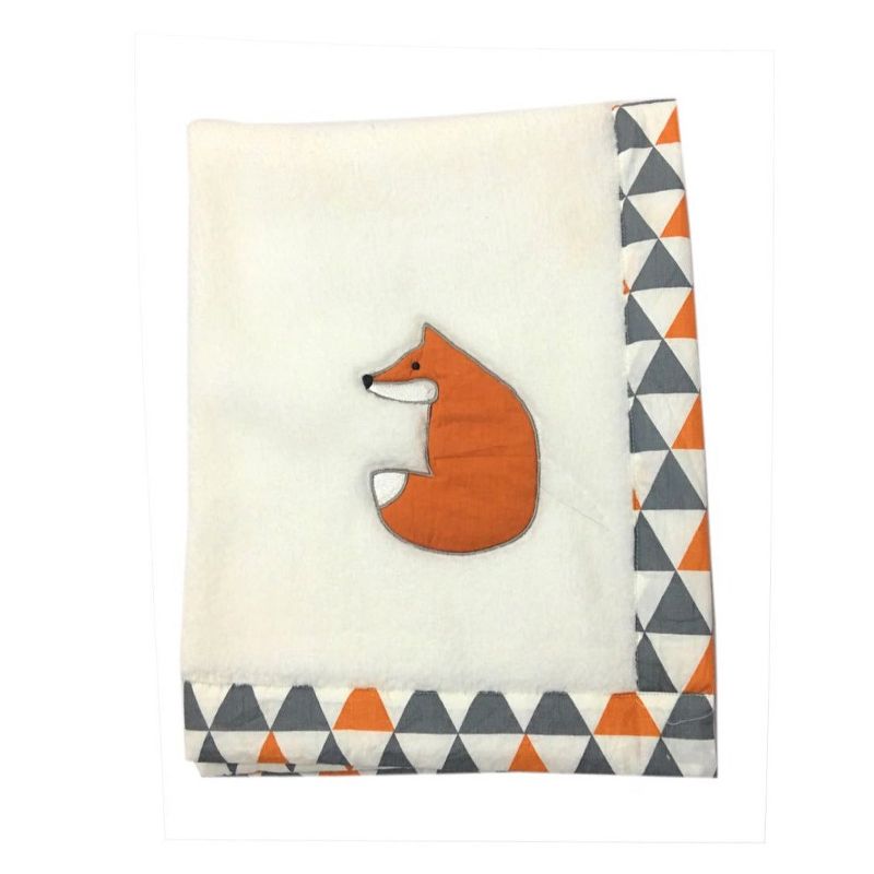 Bacati - Playful Fox White Embroidered Blanket, 1 of 4