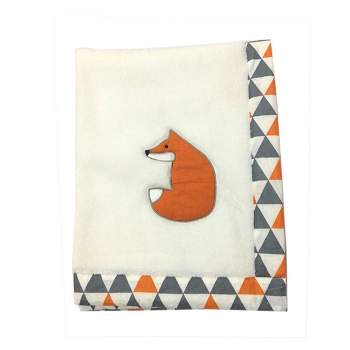 Bacati - Playful Fox White Embroidered Blanket