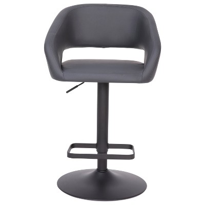 Gray Adjustable Swivel Barstool with Wood and Metal Base