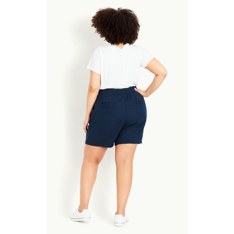 Women's Plus Size Linen Blend Short - navy | EVANS, 2 of 4