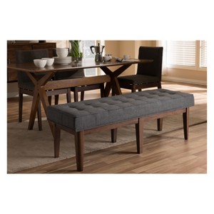 Lucca Mid Century Modern Walnut Wood Fabric Upholstered Button Tufted Bench Dark Gray - Baxton Studio - 1 of 4