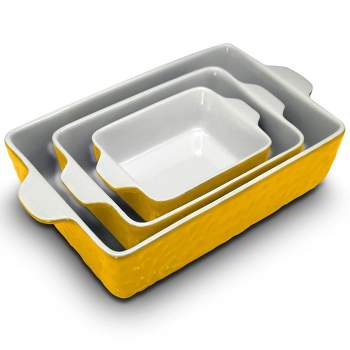 NutriChef 11.6 x 7.8 3Pcs. Nonstick Bakeware Tray Set w/Odor-Free Ceramic, 446°F Oven Microwave/Dishwasher Safe Rectangular Baking Pan, Yellow