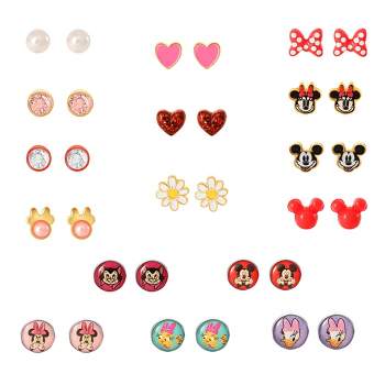 Disney Mickey, Minnie Mouse & Friends Stud Earrings Pack of 16 Pairs - Officially Licensed Disney Earrings for Daily Wear