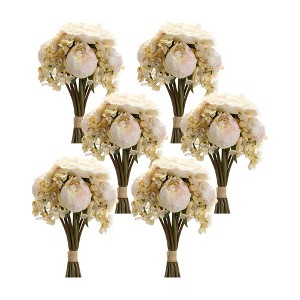 Artificial Peony and Hydrangea Bouquet Set of 6 17.25 Inch Height for Floral Home Decor By Melrose - 1 of 3