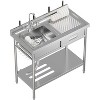Commercial Stainless Steel Utility Sink, Freestanding Single Bowl Kitchen Sink with Cold & Hot Water Faucet, Built-In Wash Board, Drawer - 3 of 4