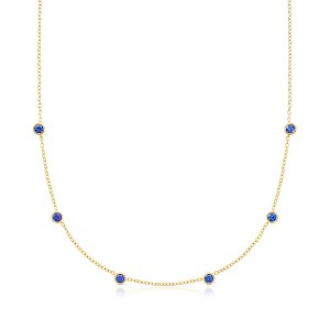 Pure Collection by Ross-Simons 0.80 ct. t.w. Bezel-Set Lab-Grown Sapphire Station Necklace in 18kt Gold Vermeil Size 16 - 1 of 4