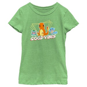 Girl's Pokemon Bulbasaur, Squirtle and Charmander Good Vibes T-Shirt - 1 of 4