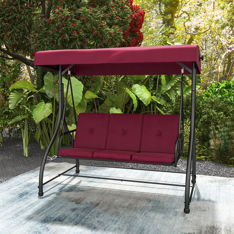 Costway 3-Seat Outdoor Converting Patio Swing Glider Adjustable Canopy Porch Swing Coffee/Black/Wine, 2 of 11