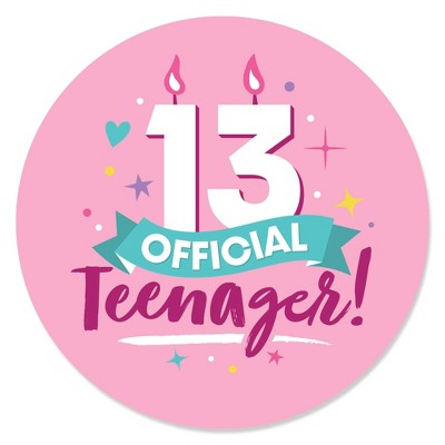 Big Dot of Happiness Girl 13th Birthday - Official Teenager Birthday Party Circle Sticker Labels - 24 Count