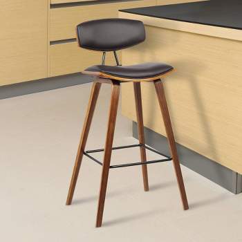 28.5" Fox Mid-Century Bar Height Barstool Faux Leather with Brushed Wood - Armen Living