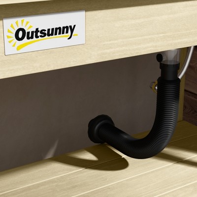 Natural Wooden Potting Bench with Storage and Sink
