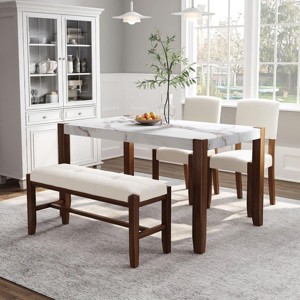 Streamdale Modern 4-Piece Dining Set - Faux Marble Table, 2 Chairs & Bench - 1 of 4