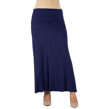 24seven Comfort Apparel Women's Elastic Waist Maxi Skirt-navy-1x : Target