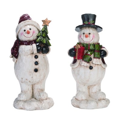 Transpac Resin 12 in. White Christmas Look Snowman  Set of 2