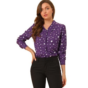 INSPIRE CHIC Women's Metallic Vintage Long Sleeve Gilding Shiny Dots Stars Top - 1 of 4