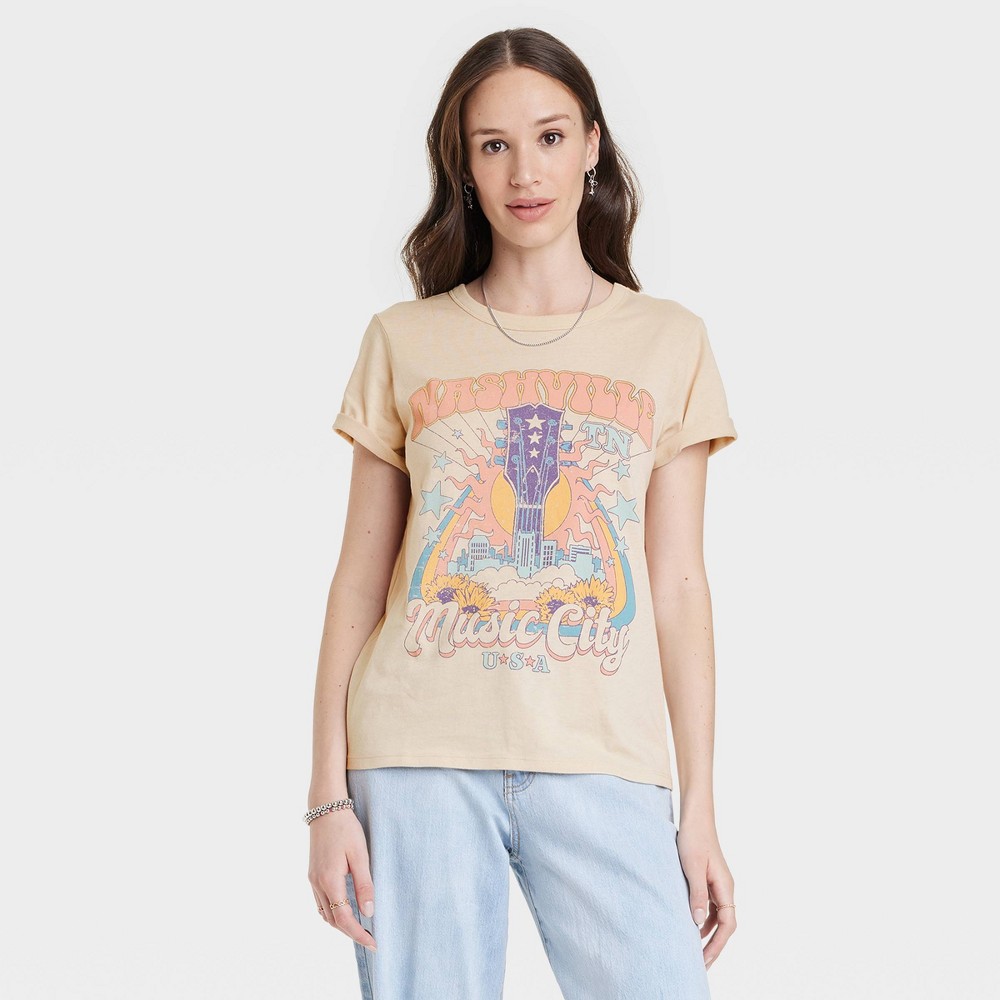 Women's Music City Short Sleeve Graphic T-Shirt - Beige Medium 