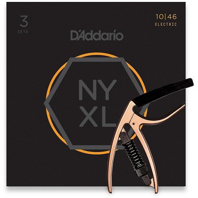 D'Addario NYXL1046 Light 3-Pack Electric Guitar Strings and NS Reflex Capo Black