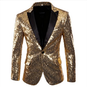 Men's Stage Performance Blazer Sequin Suit Jacket for Hosts Retro Style - 1 of 3