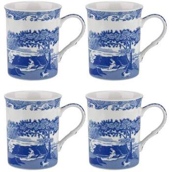 Spode Blue Italian Large Porcelain Coffee Mugs, Set of 4, 12 oz, Blue/White