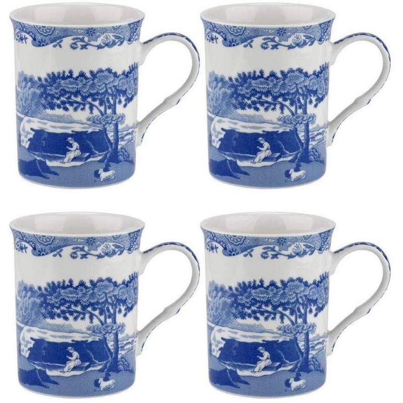 Spode Blue Italian Large Porcelain Coffee Mugs, Set of 4, 12 oz, Blue/White, 1 of 4