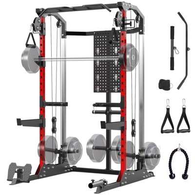 Power Cage, Power Rack with Dual Independent Pulley System,2000LB Capacity Workout Cage with Adjustable Cable Crossover System and Training Attachment