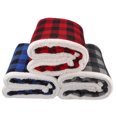 Blue and Black Plaid Reversible Sherpa Fleece Throw Blanket 50" x 60"