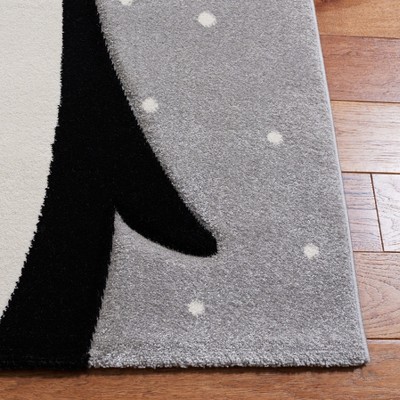 Light Gray and Black Synthetic Penguin Runner Rug for Kids