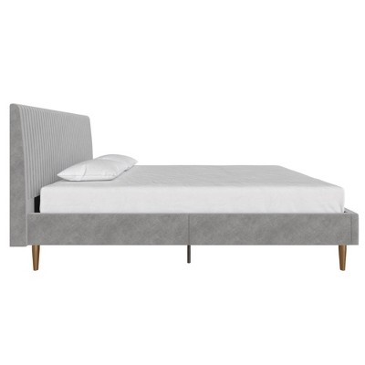 Daphne Light Gray Velvet Upholstered Bed with Brass Toned Legs