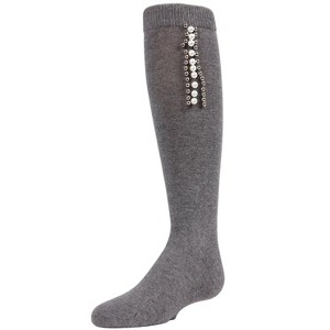 Memoi Pearls and Stripes Jeweled Girls Knee High Socks - 1 of 2