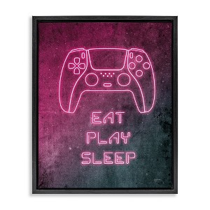 Stupell Industries Eat Play Sleep Pink Gamer Floating Frame Canvas Art - 1 of 4