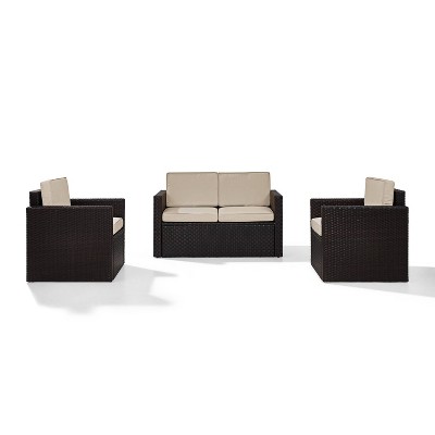 Mahogany and Sand 4-Person Outdoor Wicker Sofa Set