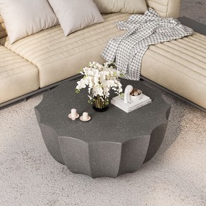 Sapphtopaz 35.43" Modern Coffee Table with Cement Design Waterproof Coffee Bar with Umbrella-Shaped Base Center Table for Living Room, Outdoor - 1 of 4
